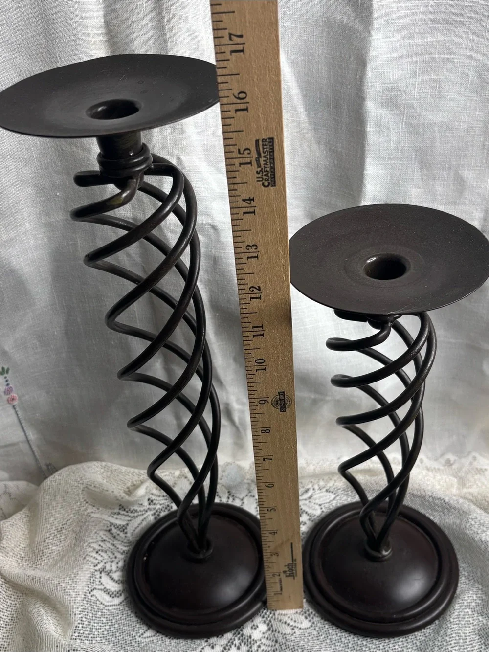 Twist Spiral Metal Candle Holders in Dark Brown - Set of 2